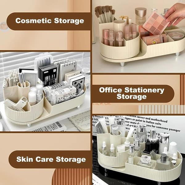 Roterande Makeup Organizer och fack 2 i 1, Makeup Brush Pot, 360 Degree Makeup Organizer för sovrummet