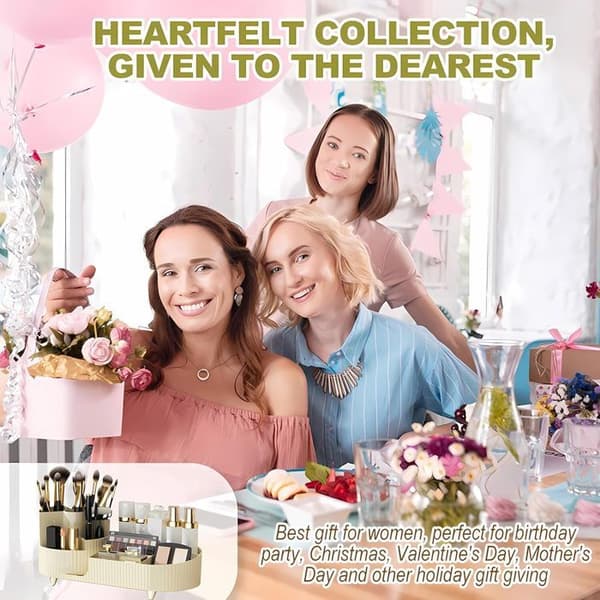 Roterande Makeup Organizer och fack 2 i 1, Makeup Brush Pot, 360 Degree Makeup Organizer för sovrummet