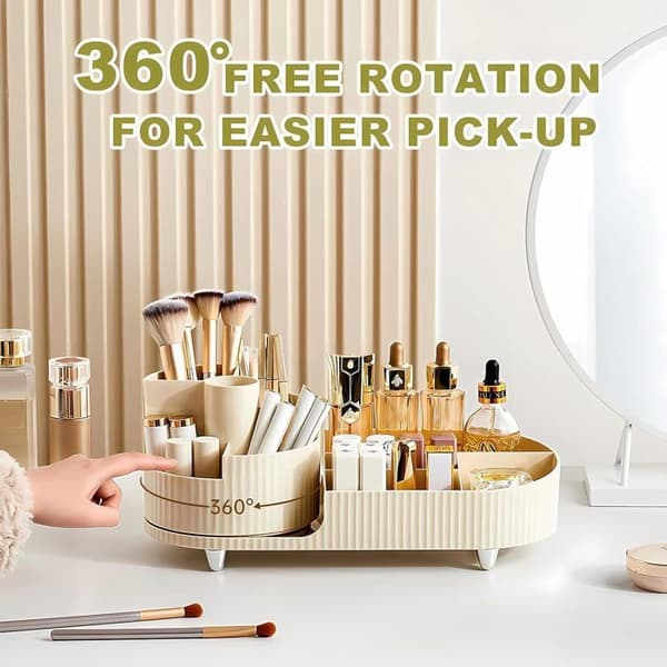 Roterande Makeup Organizer och fack 2 i 1, Makeup Brush Pot, 360 Degree Makeup Organizer för sovrummet