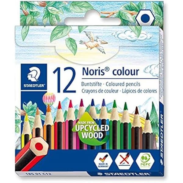 Färgpenna - STAEDTLER - Noris 185 - 12 korta pennor - Upcycled Wood - Ultra Resistant