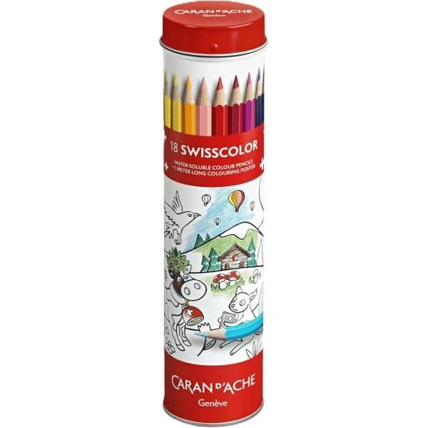 Färgpennor - Caran d'Ache - Swisscolor - Akvarellbara - 18 stycken - Inkluderar 1 affisch