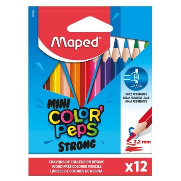 Färgpennor - MAPED - Color'Peps - 12 minipennor - Ultrabeständig bly - Blandat