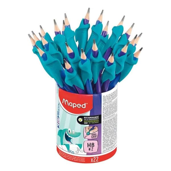 Maped - Burk 22 Grafitkritor HB2 + Hajfingermarker Kidy Learn - Gummispets - Ideal för skrivinlärning - Från 3 år