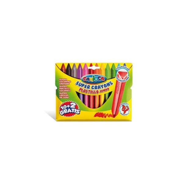 Carioca Plastello Jumbo Icke-permanent vaxpenna i plast blandade ljusa färger förpackning om 12