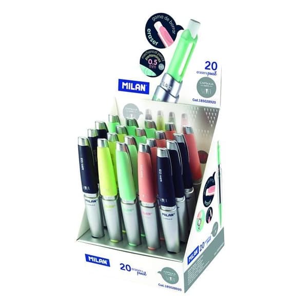 Milan Display med 20 Capsule Slim Silver mekaniska pennor - 8411574067627