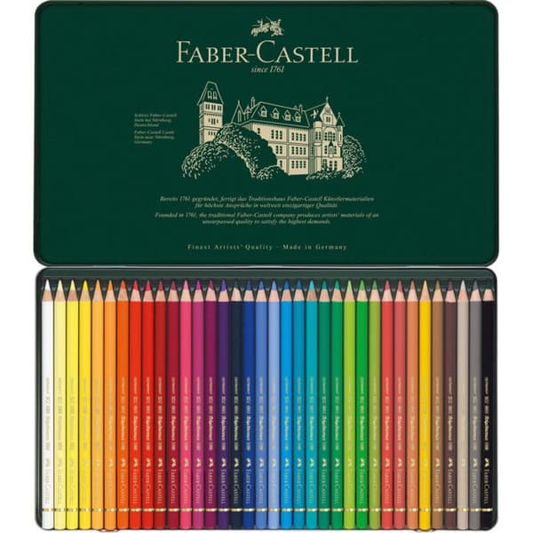 Färgpennor - FABER-CASTELL - Polychromos - Låda med 36 - Klistrad spets - 36 livfulla färger