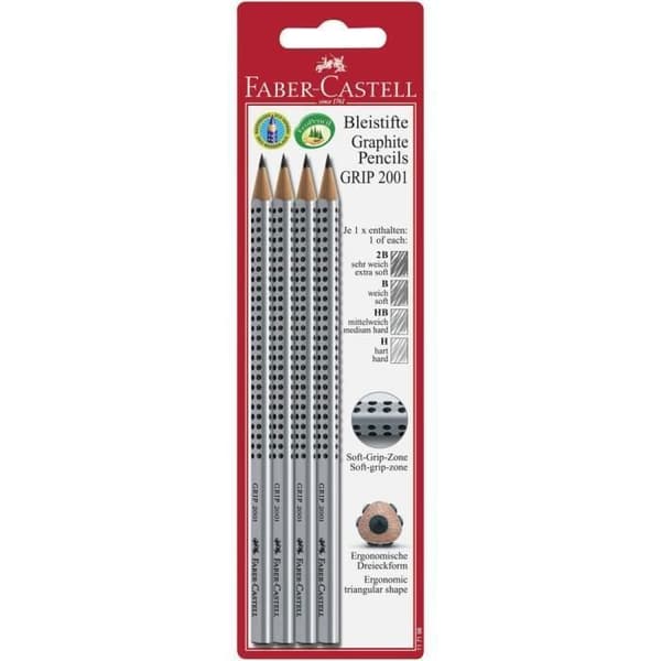 Kritorgraphit - Grepp - 2001 - Stift 2B, B, H, HB - Triangulär kropp - Silver