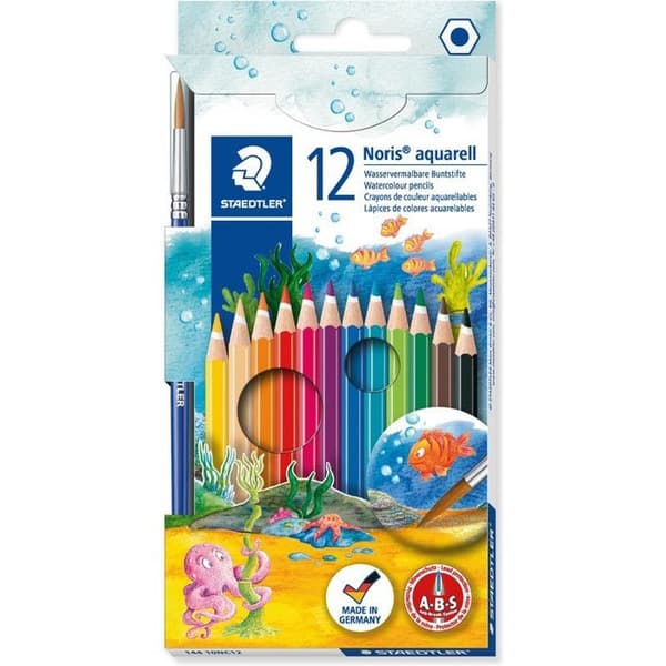 Akvarellpennor - STAEDTLER - 12 färger - Solid bly - Sexkantig form