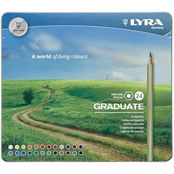 Färgpennor - LYRA - Graduate Permanent - Metallbox med 24 pennor - Stift 3,8 mm - Hållbart trä