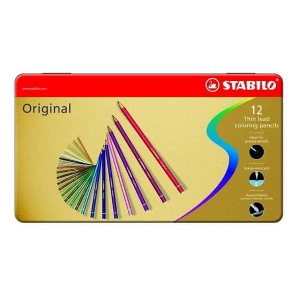STABILO Original - Metalllåda - set med 12 färgpennor