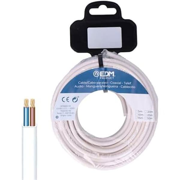 Slangupprullare - EDM - 28057 - Vit - 2 x 0,75 mm - 15 m - Trädgårdsskötsel