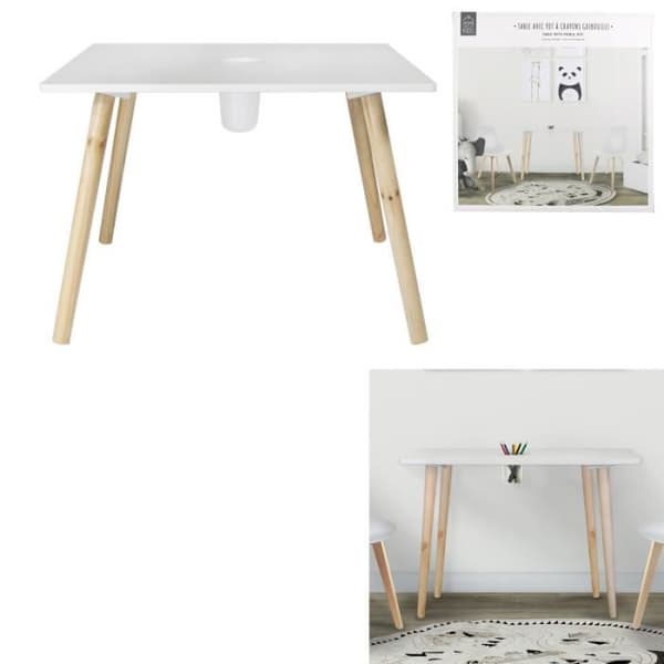 Bord &amp; skrivbord - Bord med pennfack - Gribouille - 60 x 60 cm x H 42 cm - Vit
