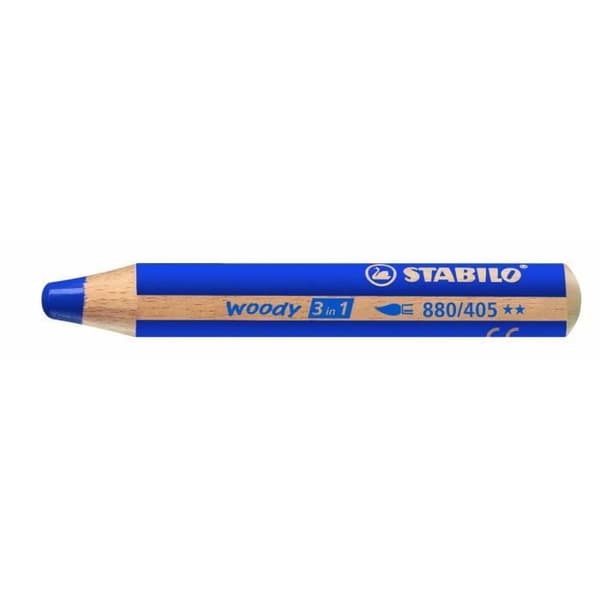 Crayon 3 i 1 - STABILO - Woody - Cyan - Akvarellbart - Feta krita - 10 mm