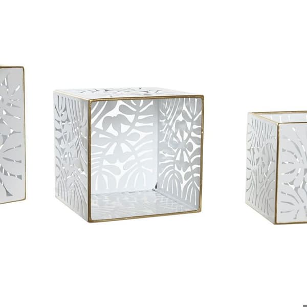 Blomkruka - DKD Home Decor - Set om 2 - 15x15x15 cm - Vit/Guld - Tropisk design