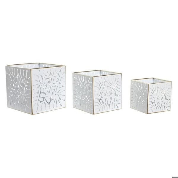 Blomkruka - DKD Home Decor - Set om 2 - 15x15x15 cm - Vit/Guld - Tropisk design