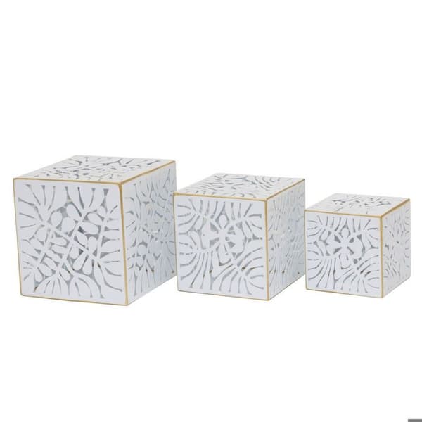 Blomkruka - DKD Home Decor - Set om 2 - 15x15x15 cm - Vit/Guld - Tropisk design