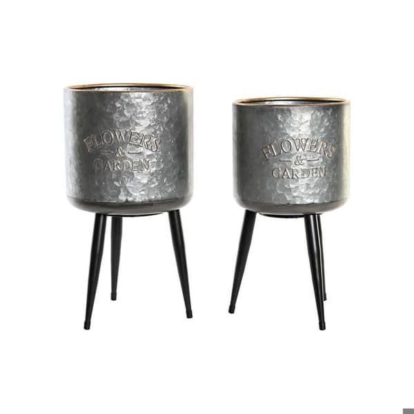 Set med krukor - DKD Home Decor - Metall Loft - 25x25x46 cm - Svart Grå - 2 delar