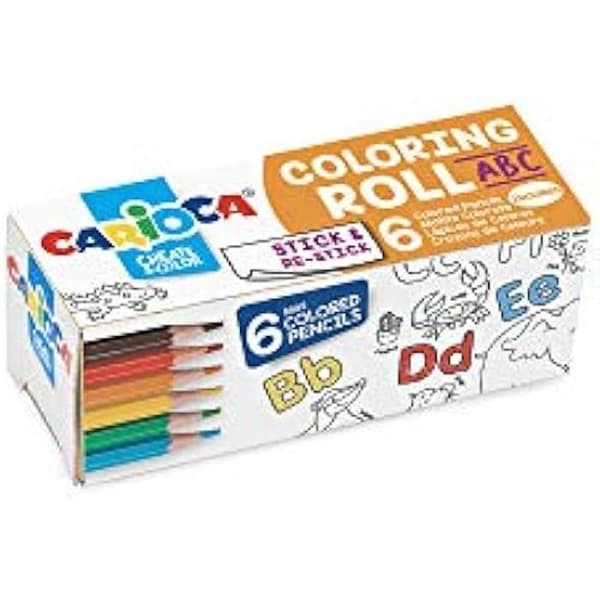 Carioca Färgläggningsrulle Mini + 6 kritor ABC, set med färgpennor och färgläggningspapper, för teckning och
