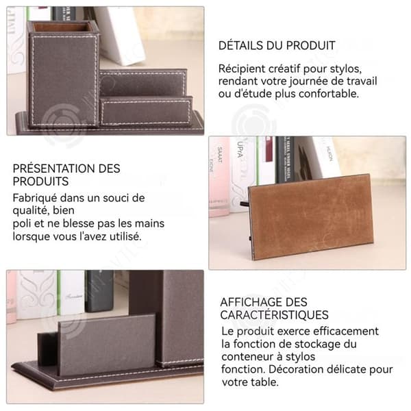 INN 20x10x10cm Pennhållare för lädervisitkort Multifunktionell kontorsvisitkortsförvaring Pennhållare Brun