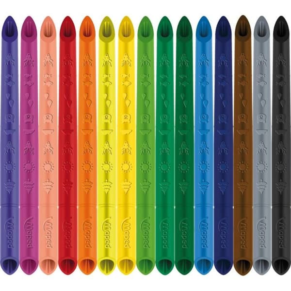 Pack med 15 färgglada kritor Infinity + 12 tvättbara och torkresistenta tuschpennor - Maped - Medelspets tuschpennor blockerad