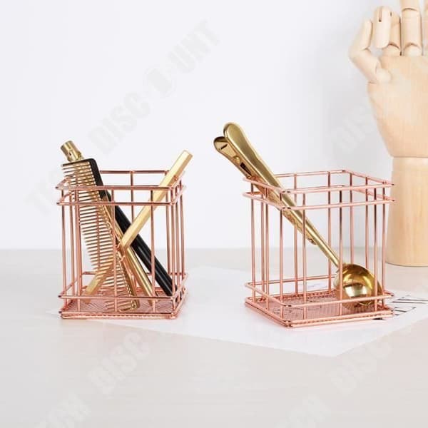 TD® metallisk pennhållare Rose Gold Fyrkantig pennhållare/ Mesh Design Trådbunden skrivbordsorganisator