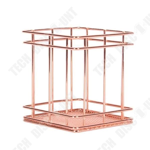 TD® metallisk pennhållare Rose Gold Fyrkantig pennhållare/ Mesh Design Trådbunden skrivbordsorganisator