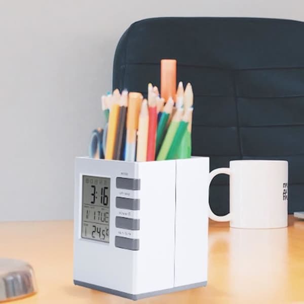 TD® Pennhållare Perpetual Calendar Elektronisk pennhållare Office Student Skrivbordsklocka
