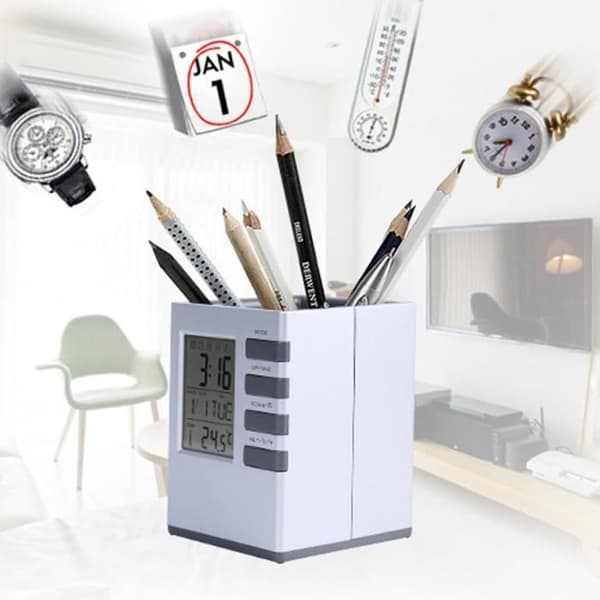 TD® Pennhållare Perpetual Calendar Elektronisk pennhållare Office Student Skrivbordsklocka