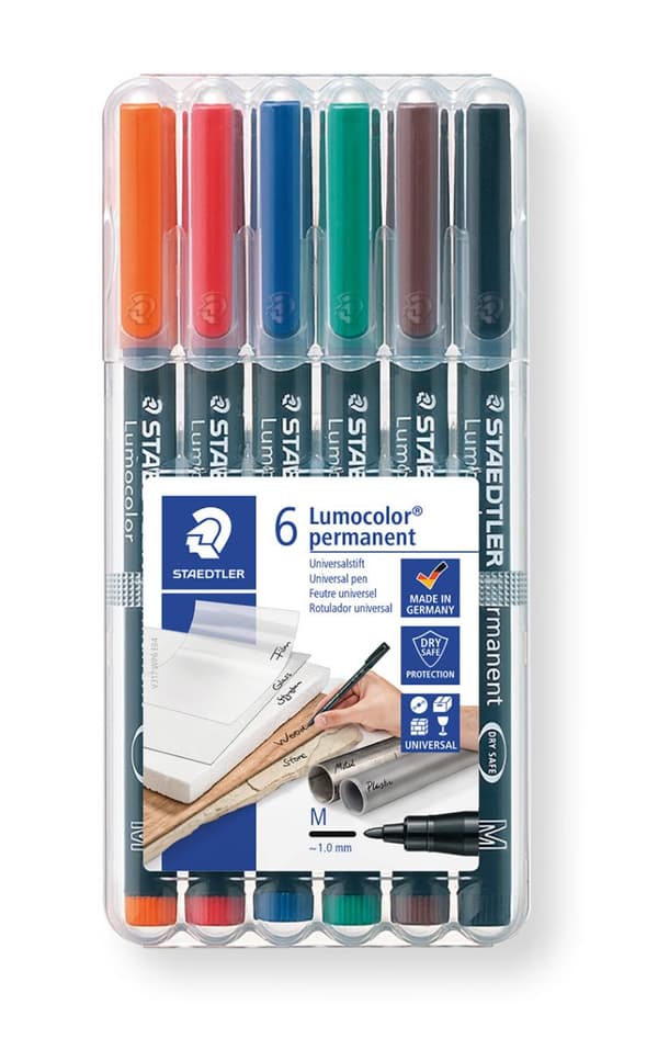 Farvede foliemarkører 6 stk permanent M Lumocolor Staedtler