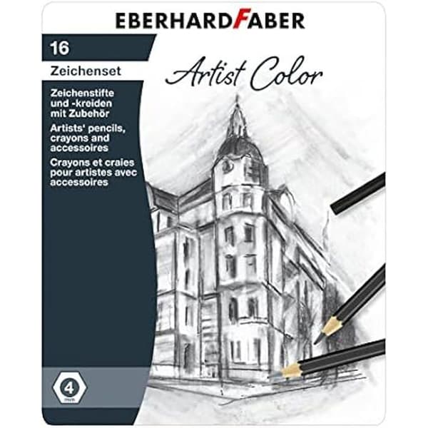 Eberhard Faber 516916 - Konstnärsfärgsats, 16 delar, för skisser och teckningar med krita