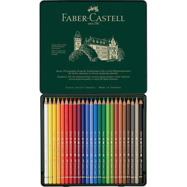 Färgpennor - FABER-CASTELL - Polychromos - Bly 3,8 mm - Metalllåda 24