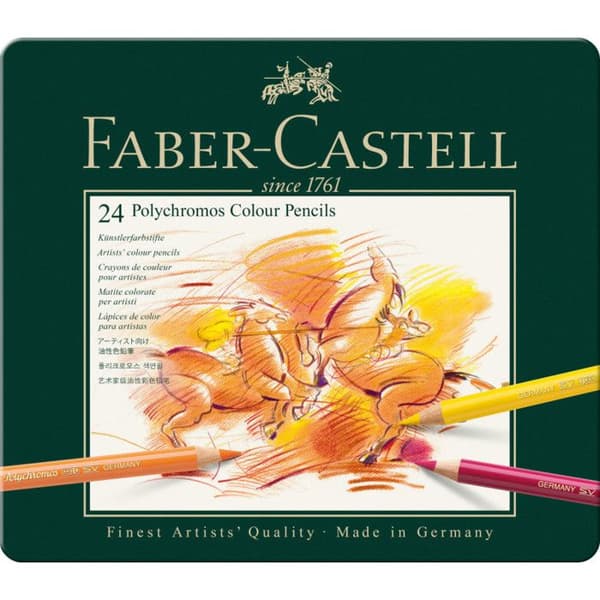 Färgpennor - FABER-CASTELL - Polychromos - Bly 3,8 mm - Metalllåda 24
