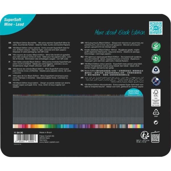 Färgpennor - Faber-Castell - Black Edition - 100 färger - SuperSoft-stift - Elegant svart trä