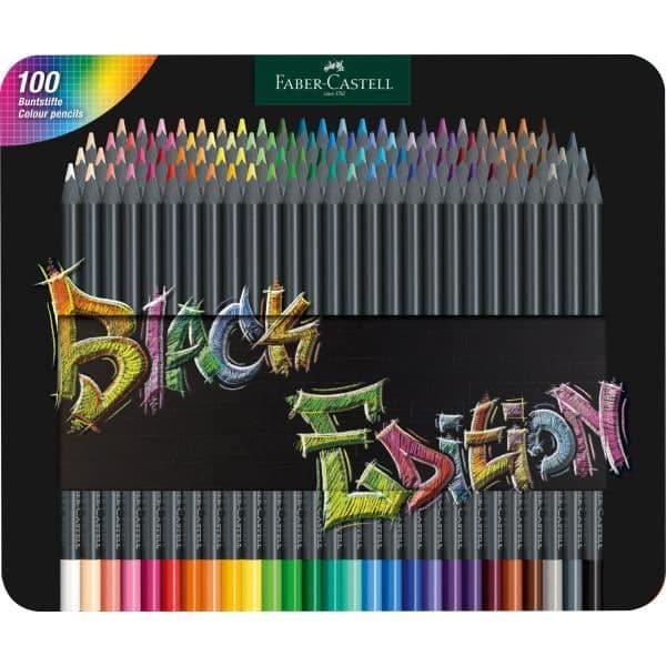 Färgpennor - Faber-Castell - Black Edition - 100 färger - SuperSoft-stift - Elegant svart trä