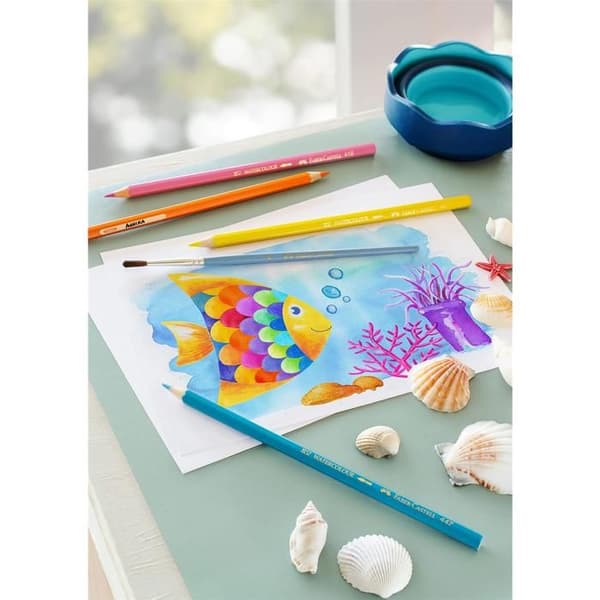 Akvarellkritor - FABER-CASTELL - 12 bitar - Assorterande färger - Motståndskraftig stift - Pensel ingår