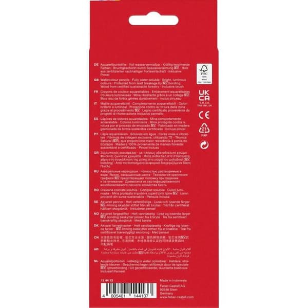 Akvarellkritor - FABER-CASTELL - 12 bitar - Assorterande färger - Motståndskraftig stift - Pensel ingår