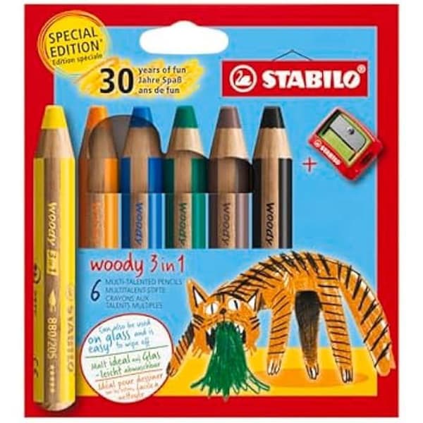 Färgpennor - STABILO - Woody 3in1 - Kartongetui x 6 - 30-årsjubileum - Flerfärgad