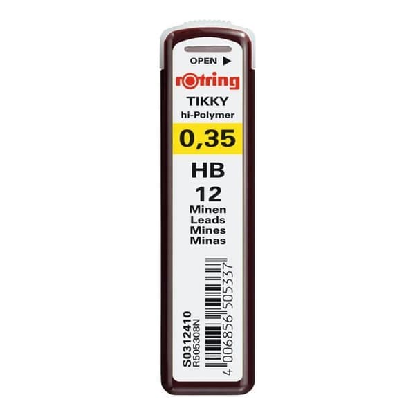 rOtring Tikky Blyrefill för mekanisk penna, 0,35 mm - HB, låda med 12 ledningar