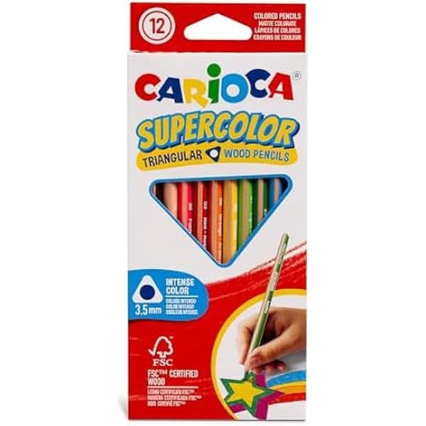 Triangulära kritor - CARIOCA - Supercolor - 12 st - 100% FSC-certifierat trä - Ø 3,5 mm