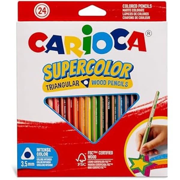 Triangulära kritor - CARIOCA - Supercolor - 24 st - 100% FSC trä - Ø 3,5 mm