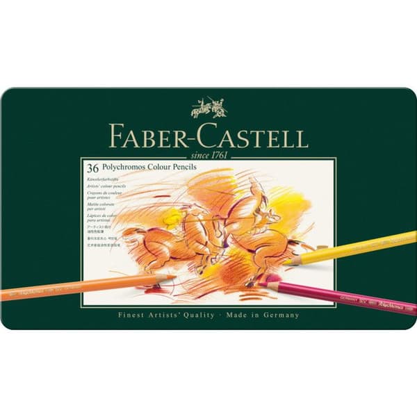 Färgpennor - FABER-CASTELL - Polychromos - Låda med 36 - Klistrad spets - 36 livfulla färger