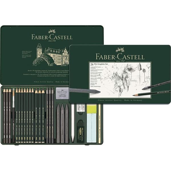 Färgpennor - Faber-Castell - Pitt grafit - Metallask - 26 stycken - Svart