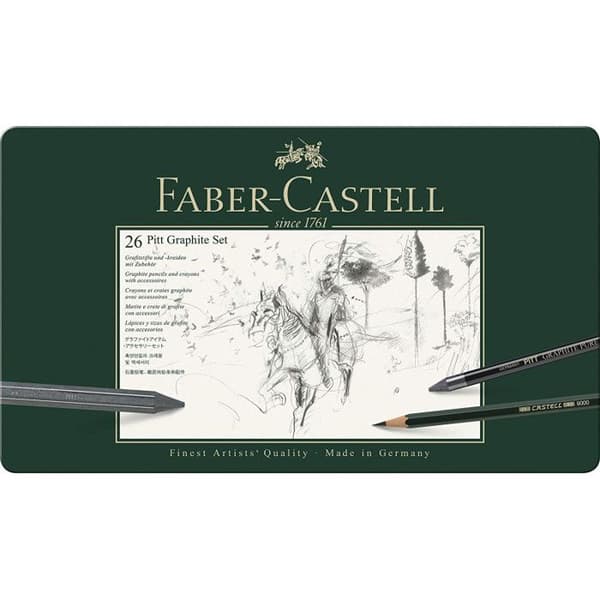 Färgpennor - Faber-Castell - Pitt grafit - Metallask - 26 stycken - Svart