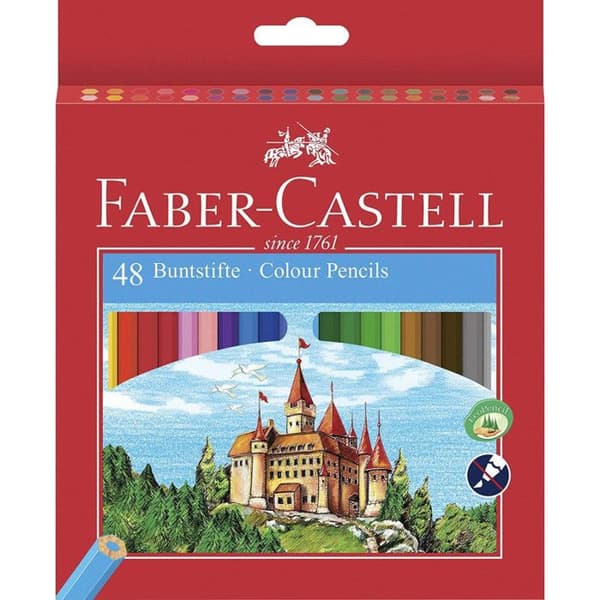 Färgpennor - FABER-CASTELL - Etui med 48 - Sexkantig form - Pennvässare ingår - Blandade färger