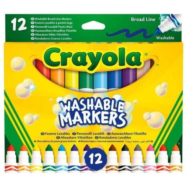 Penna - Crayola - Set med 12 - Stora tvättbara markörer - Svart färg - För barn från 3 år