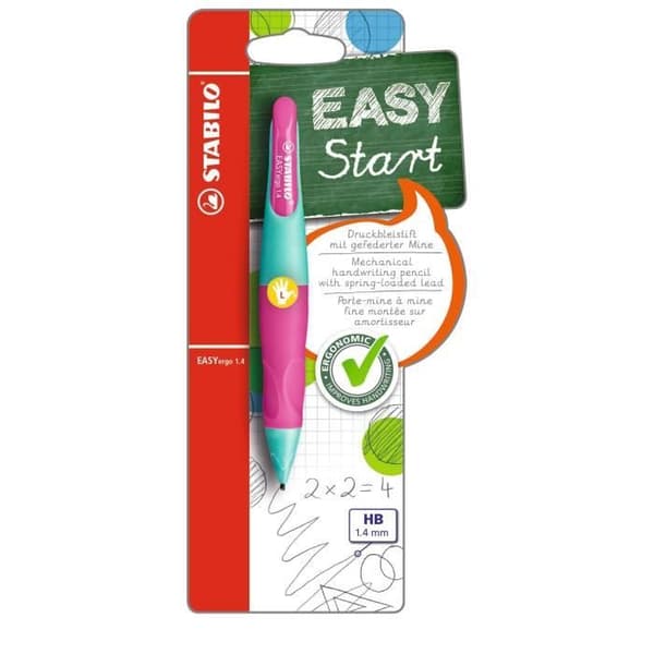 Mekanisk penna - STABILO - EASYergo 1.4 - Ergonomisk - Vänsterhänt - 3 HB-kablar - Rosa/Grön