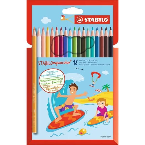 Vattenlöslig färgkrita - AQUACOLOR - 18 kritor - Blyt 2,8 mm - Strålande palett - Löslig i vatten