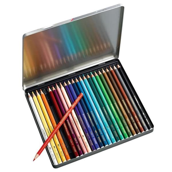 Akvarellfärgad penna - STABILO - Aquacolor - Box med 24 - Doppat huvud - Flerfärgad