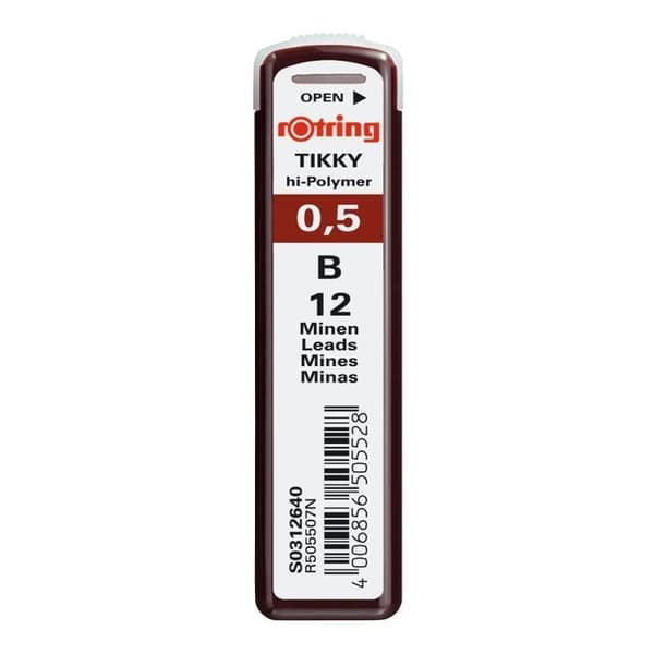Rechargeminer för blyertspennor - ROTRING - Tikky - 0,5 mm - B - förpackning med 12 miner
