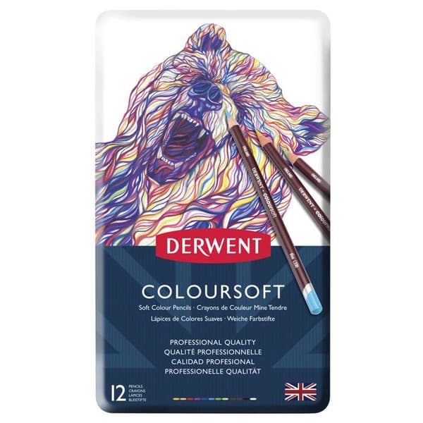 Färgpennor - Derwent - Coloursoft - Förpackning med 12 - Mjuka - Blandade